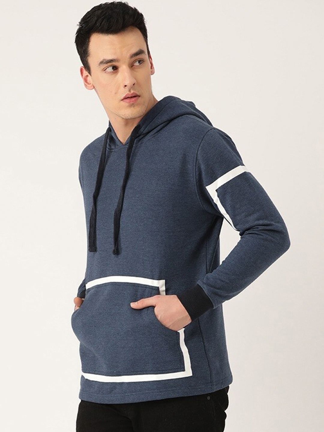 

HARBOR N BAY Colourblocked Pullover Fleece Hooded Sweatshirt, Navy blue