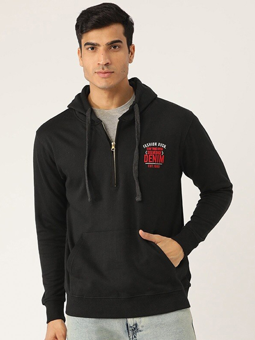 

HARBOR N BAY Typography Printed Hooded Fleece Sweatshirt, Black