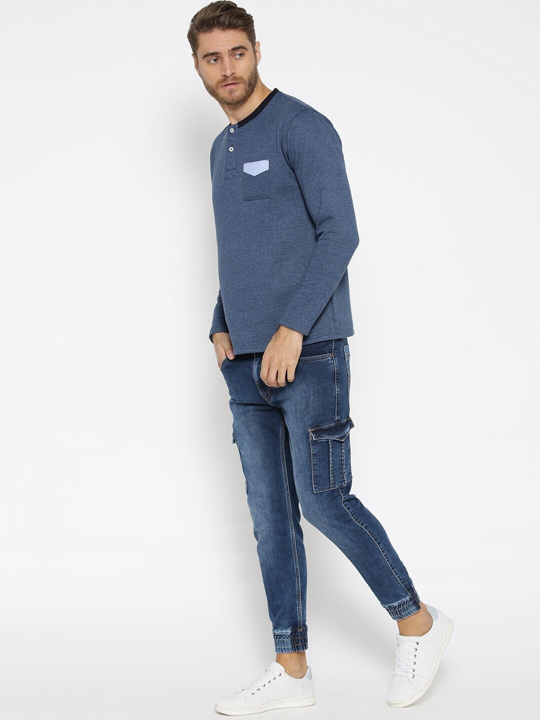 

HARBOR N BAY Henley Neck Long Sleeves Fleece Pullover Sweatshirt, Blue