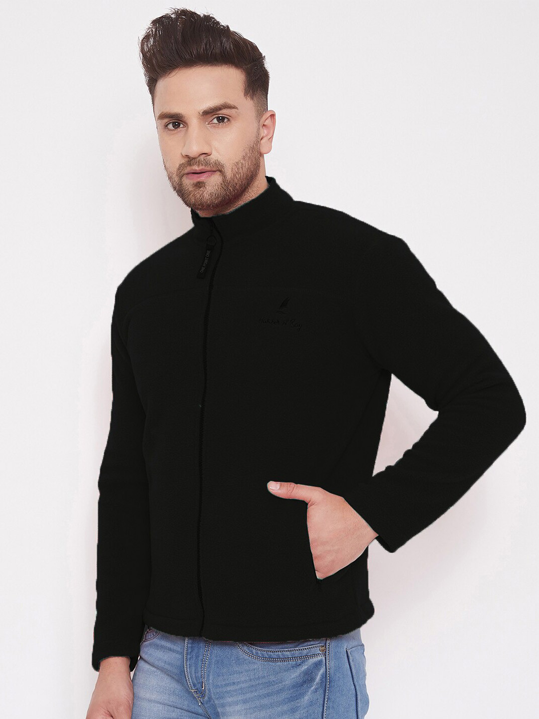 

HARBOR N BAY Mock Collar Fleece Front-Open Sweatshirt, Black