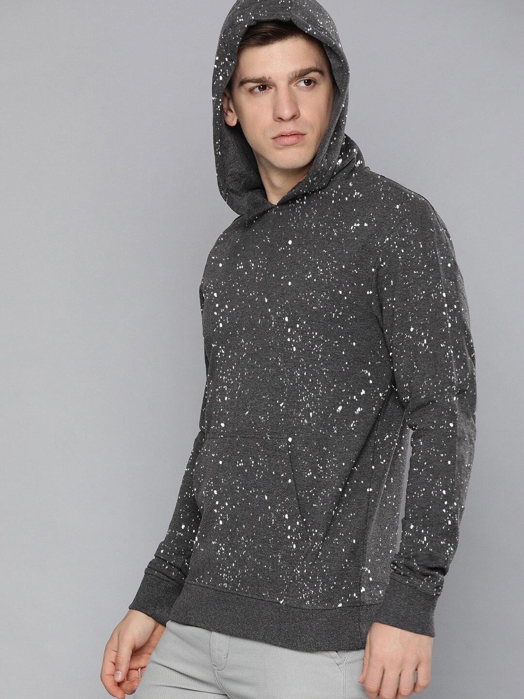 

HARBOR N BAY Abstract Printed Hooded Fleece Sweatshirt, Charcoal