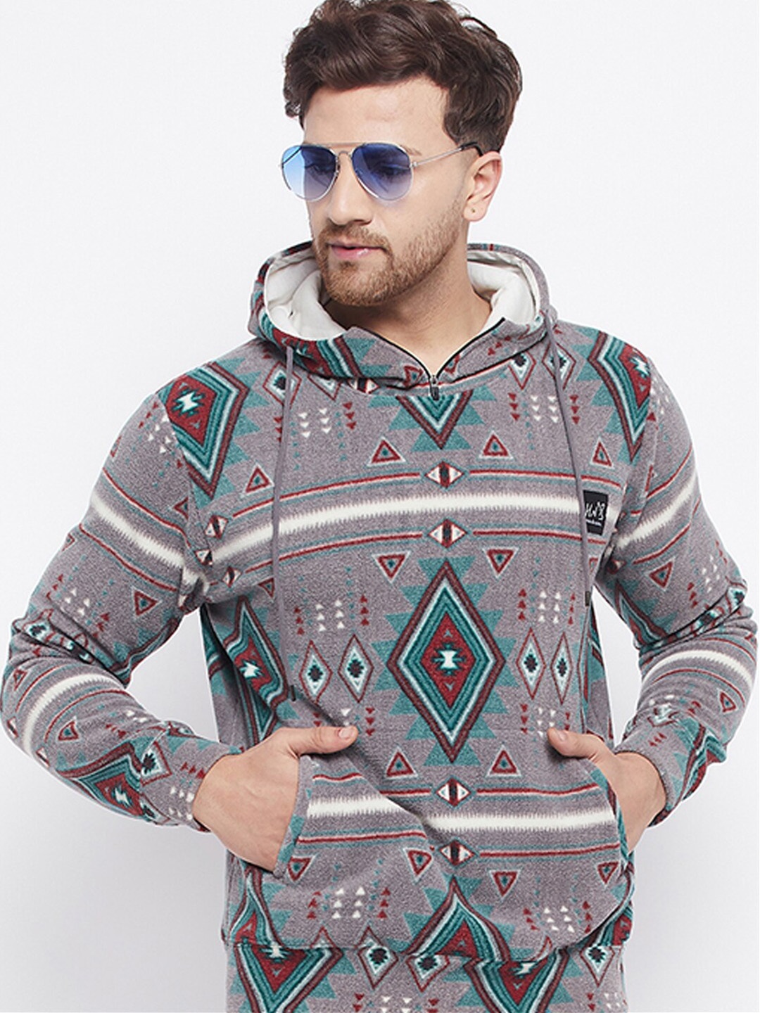 

HARBOR N BAY Geometric Printed Hooded Fleece Pullover, Grey