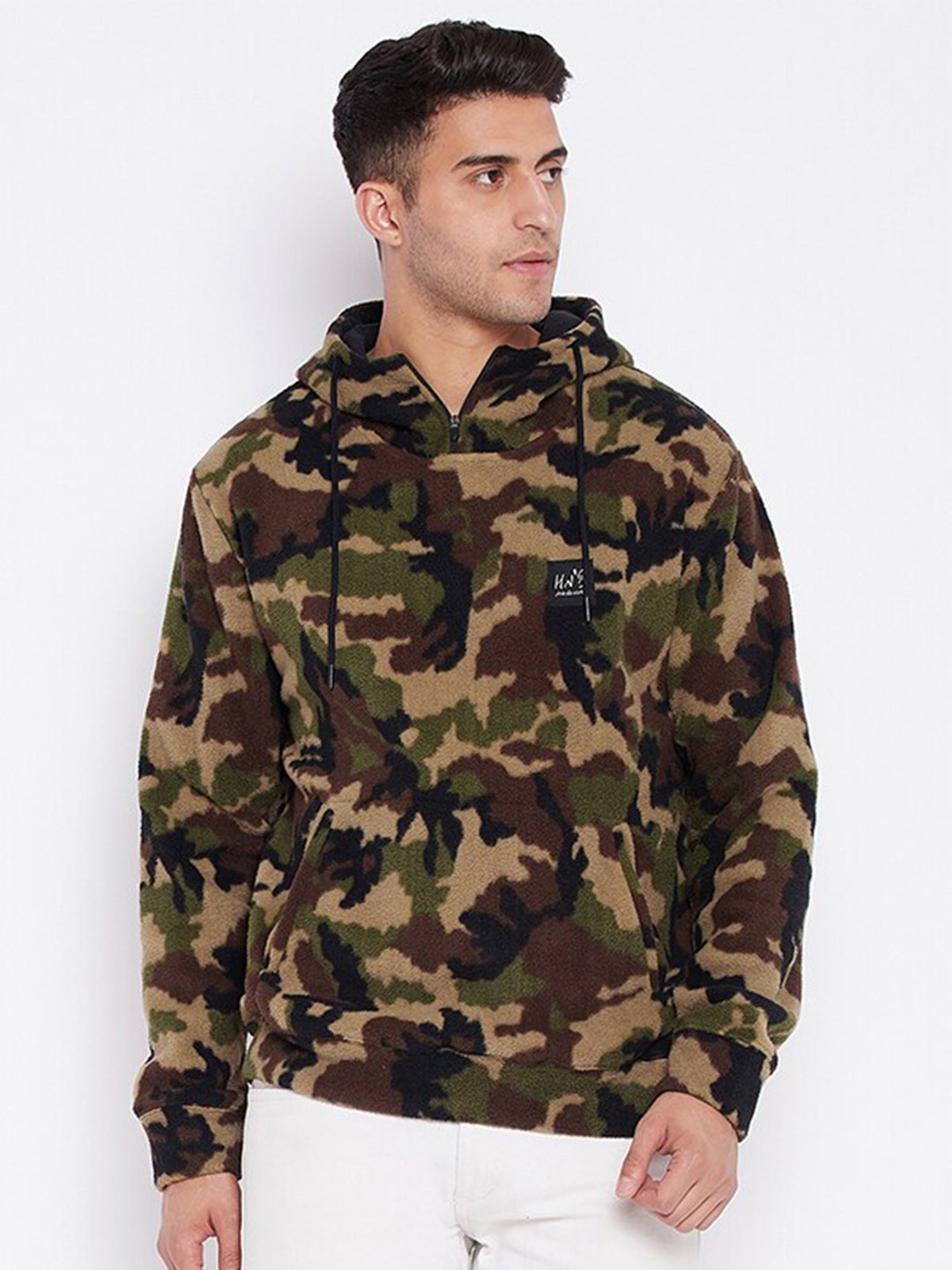 

HARBOR N BAY Camouflage Printed Hooded Fleece Pullover, Black