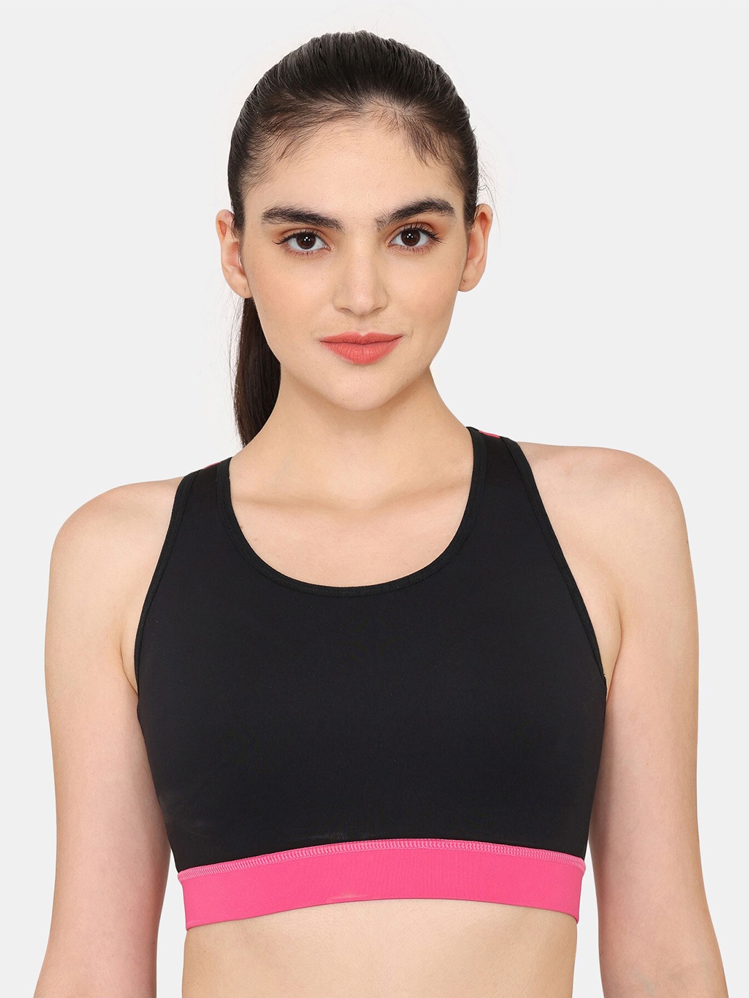 

Zelocity by Zivame Full Coverage Non Padded Racerback Sports Bra With All Day Comfort, Black