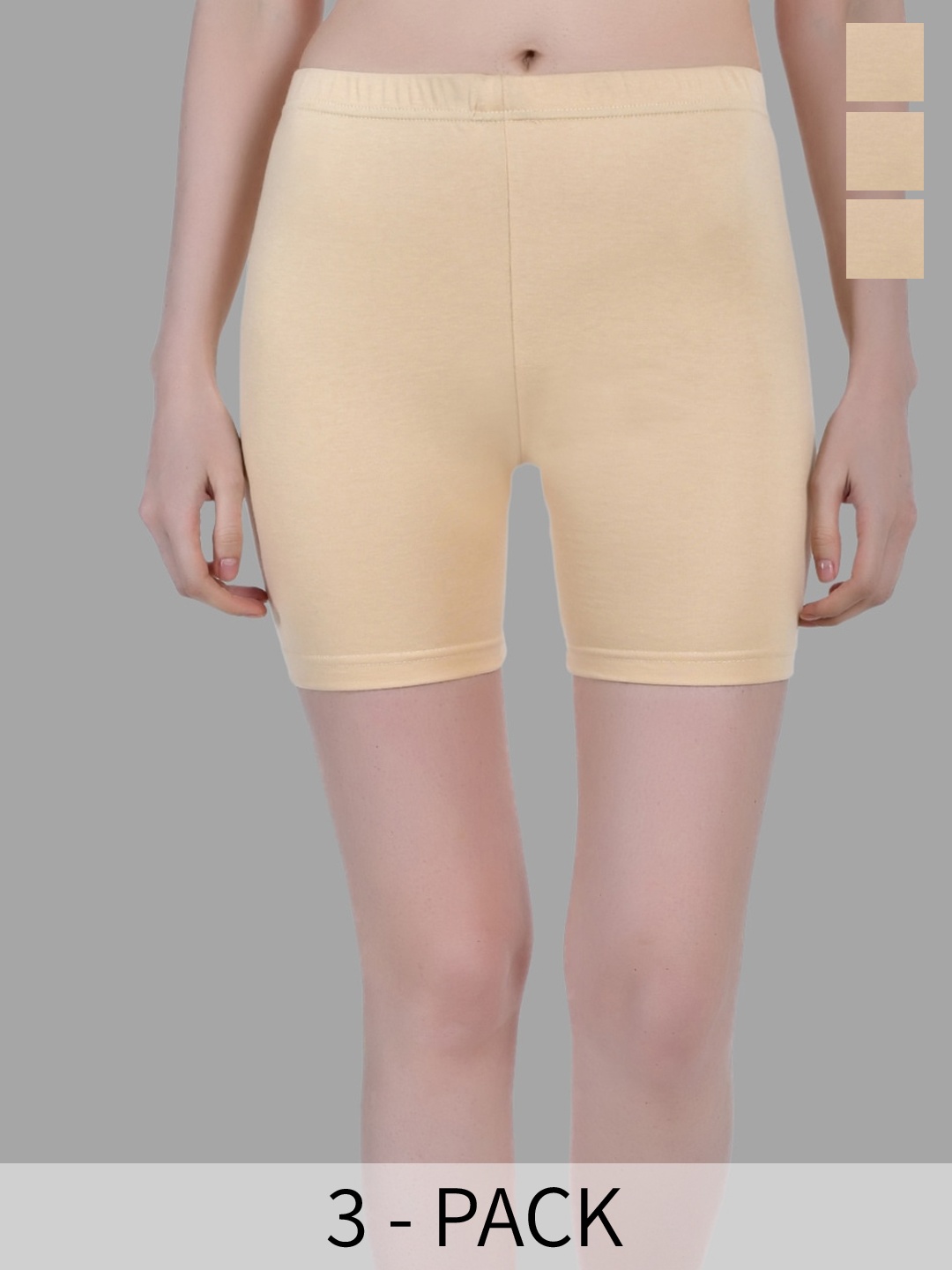 

Aimly Women Pack Of 3 Mid-Rise Skinny Fit Sports Shorts, Beige