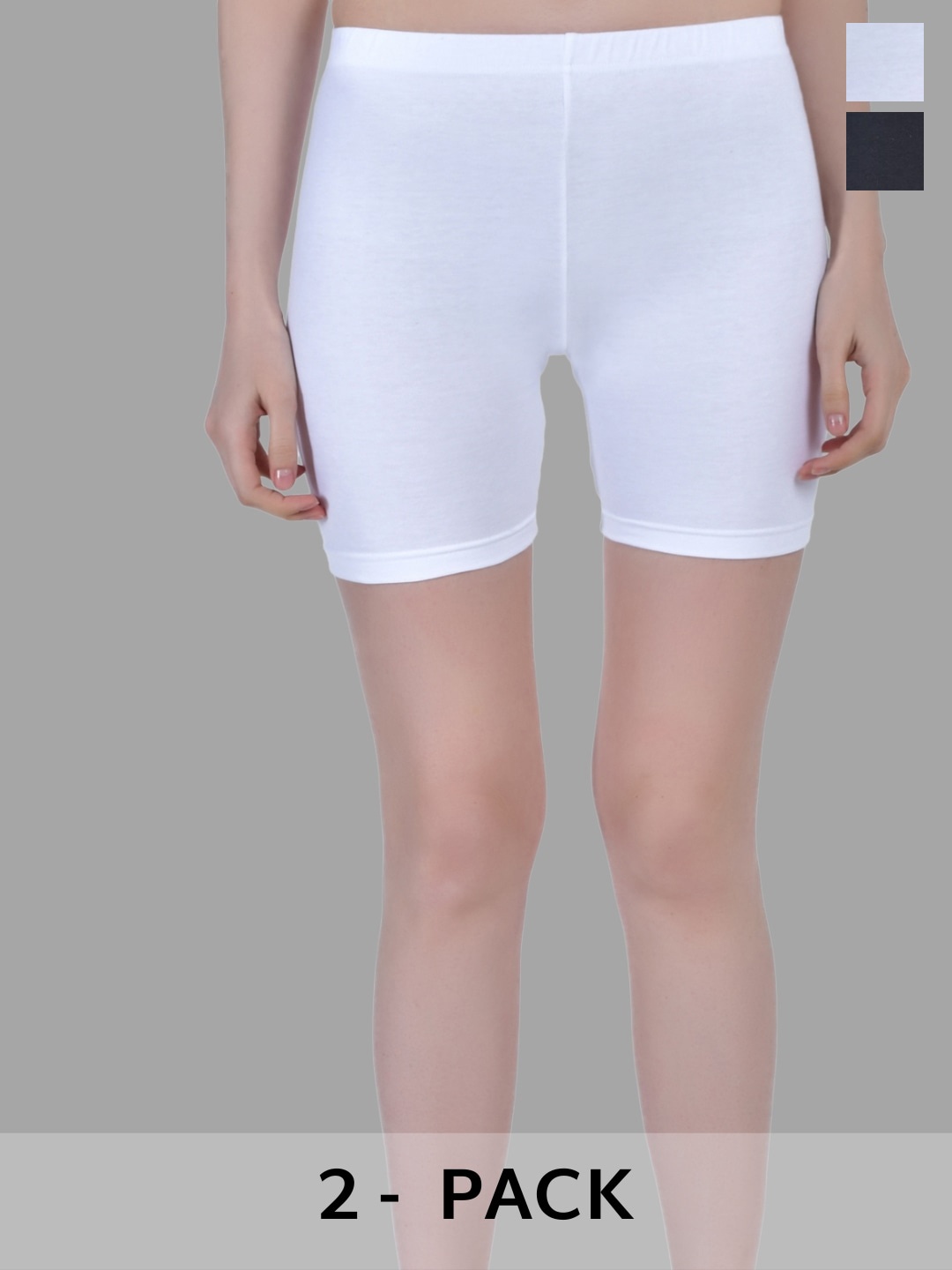 Aimly Women Pack Of 2 Skinny Fit Cycling Sports Shorts, White