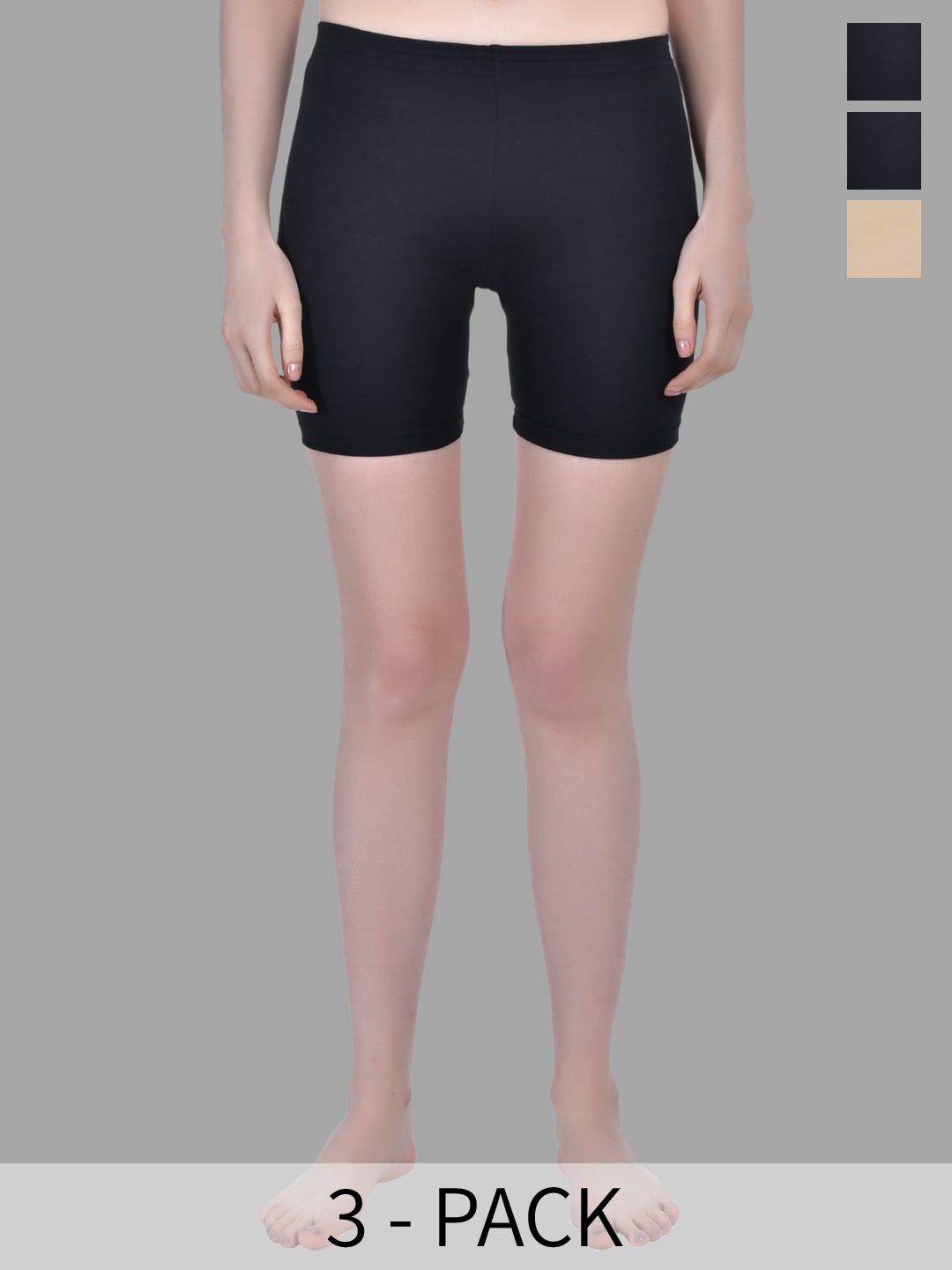 

Aimly Women Pack Of 3 Skinny Fit Cycling Sports Shorts, Black