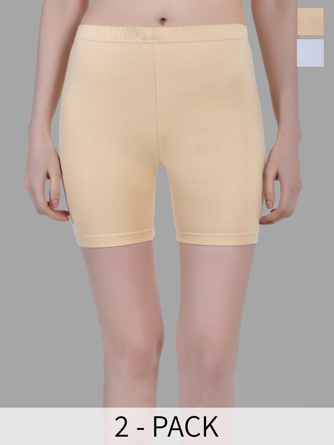 

Aimly Women Pack Of 2 Skinny Fit Cycling Sports Shorts, Beige