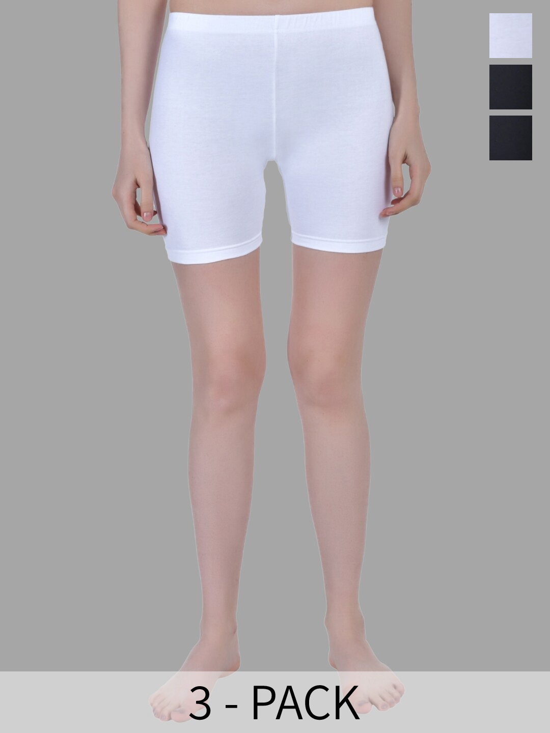 

Aimly Women Pack Of 3 Skinny Fit Cycling Sports Shorts, White