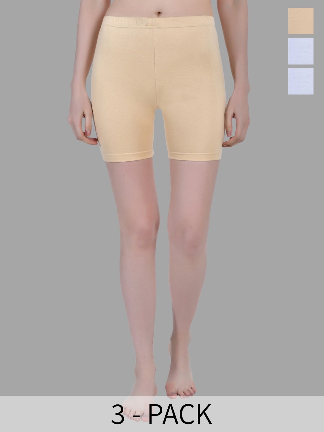Aimly Women Pack Of 3 Skinny Fit Cycling Sports Shorts, Beige