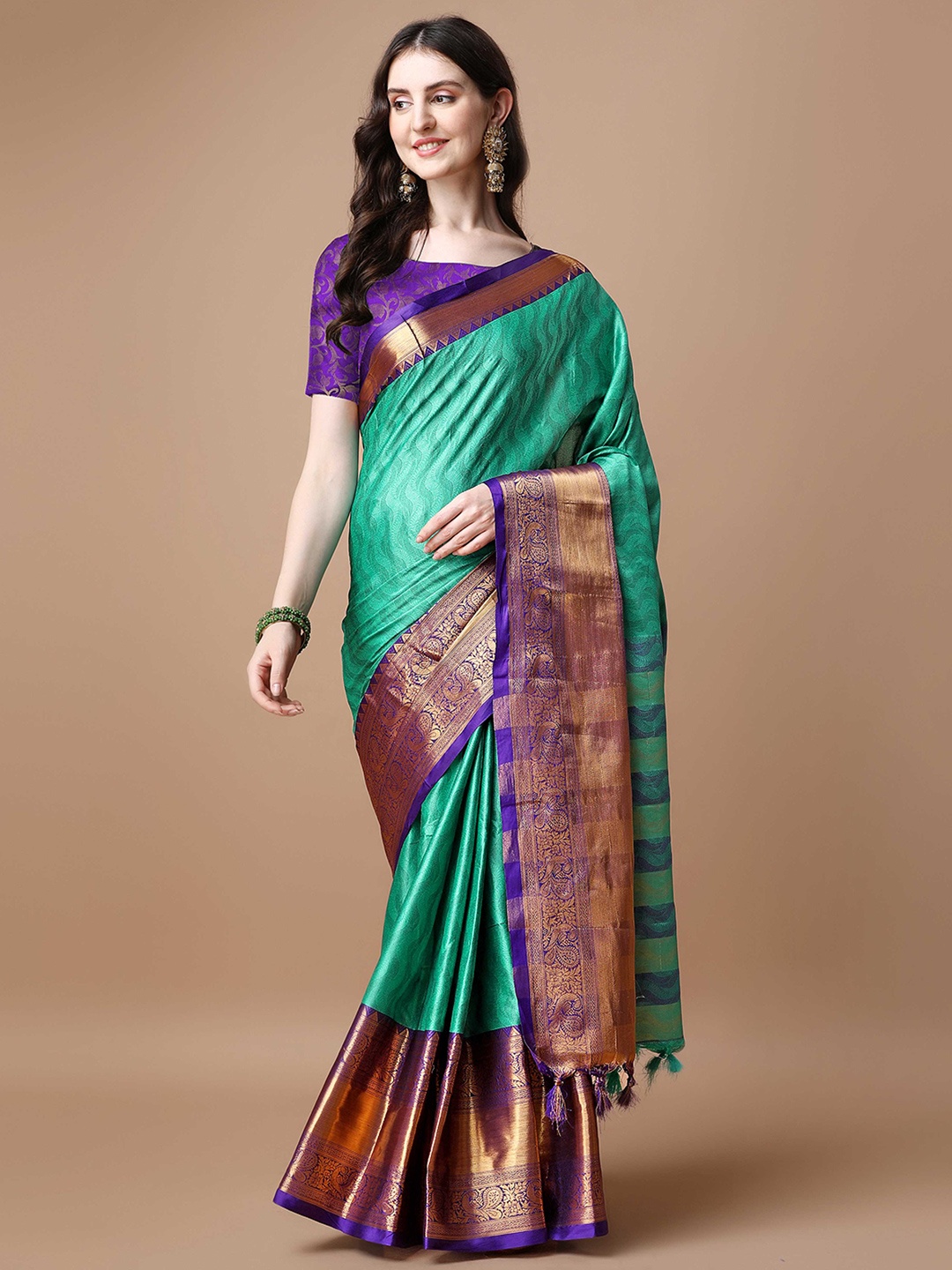 

Mitera Ethnic Motifs Woven Design Silk Cotton Saree, Teal