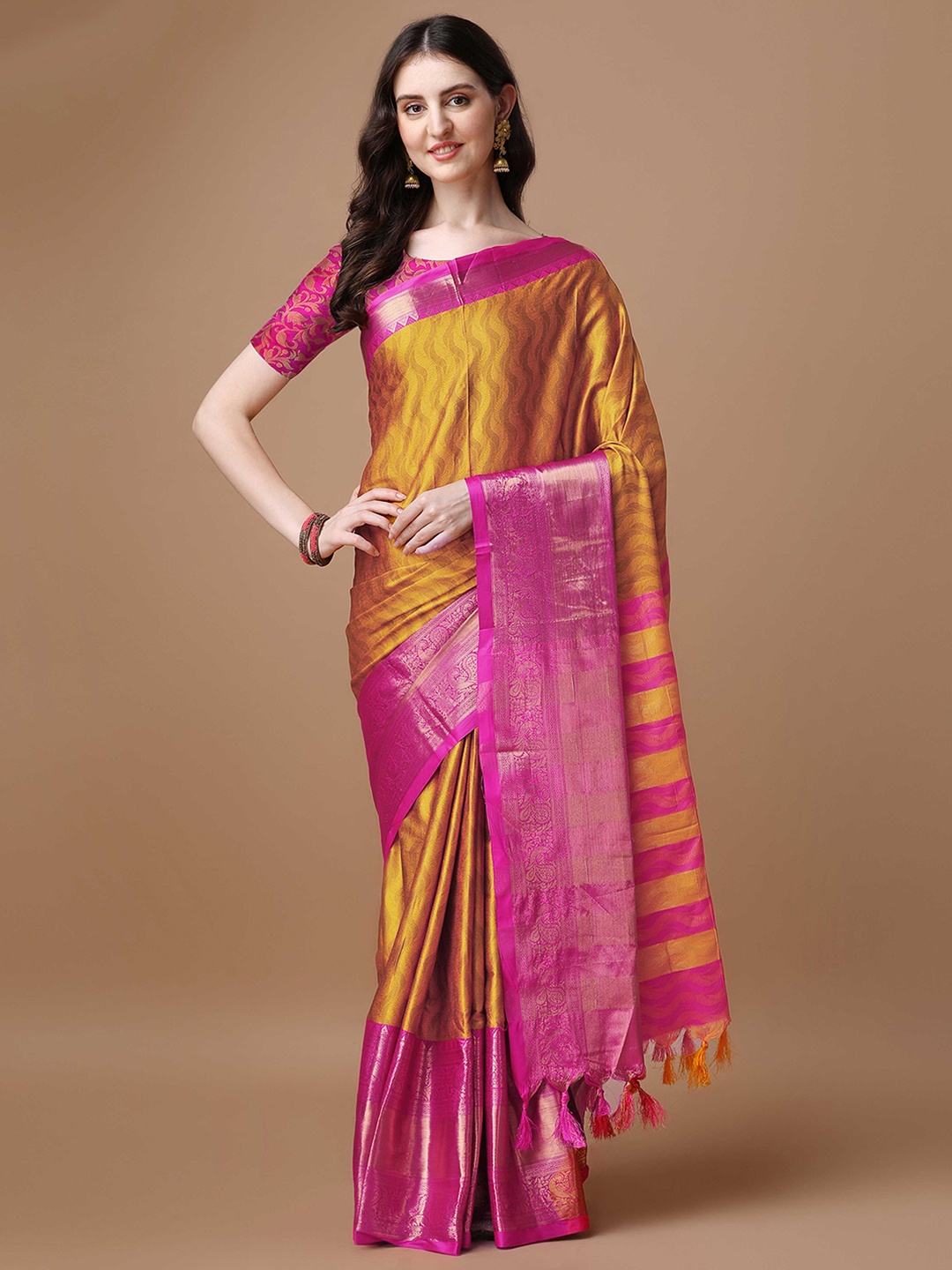 

Mitera Ethnic Motifs Woven Design Silk Cotton Saree, Mustard