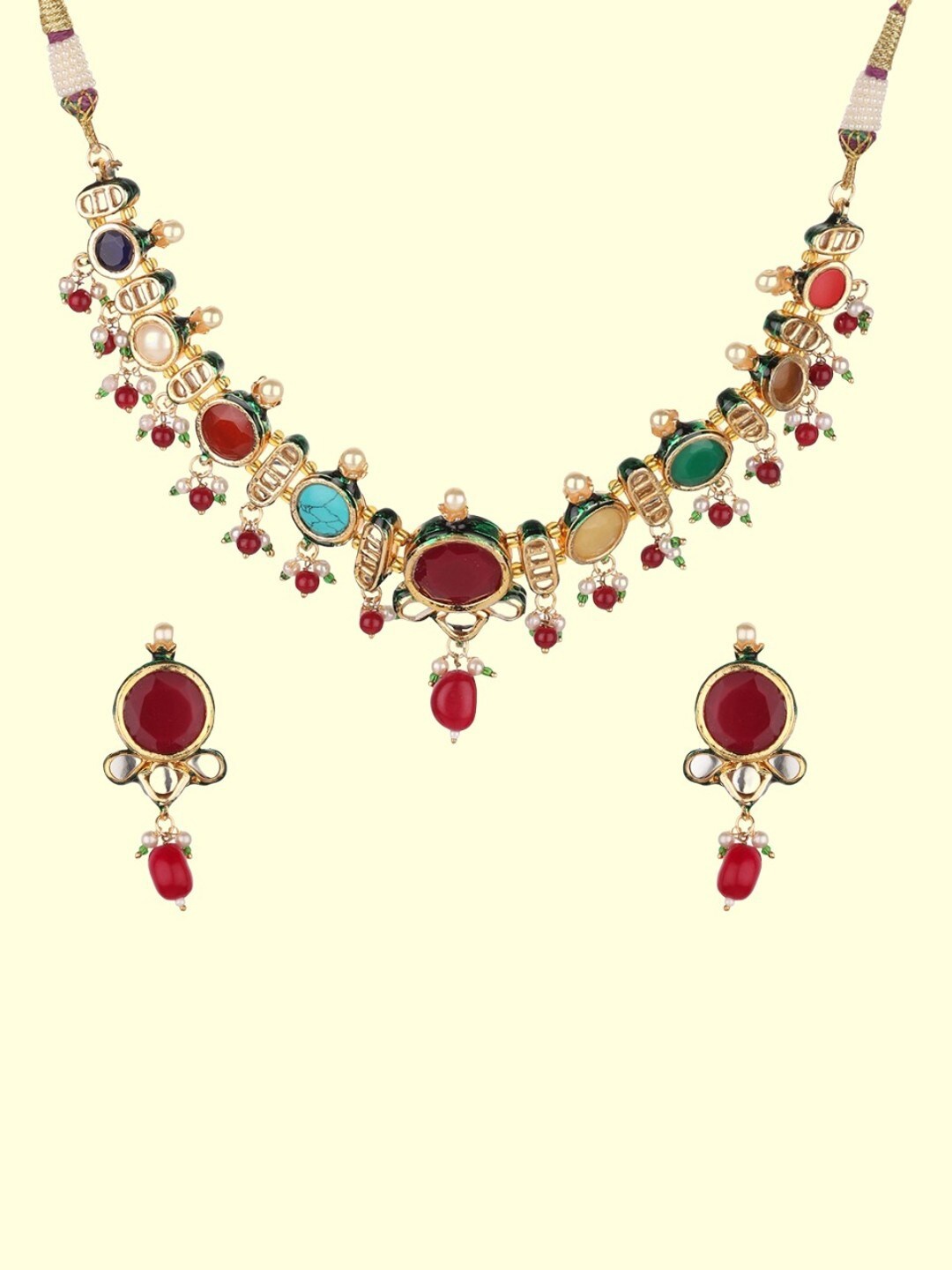 

Runjhun Gold-plated Kundan-studded & Beaded Jewellery Set