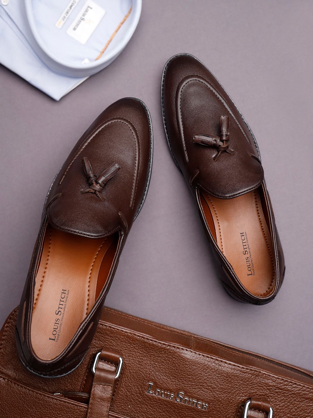 

Men Leatherette Formal Slip On Shoes Tassel Moccasins, Brown