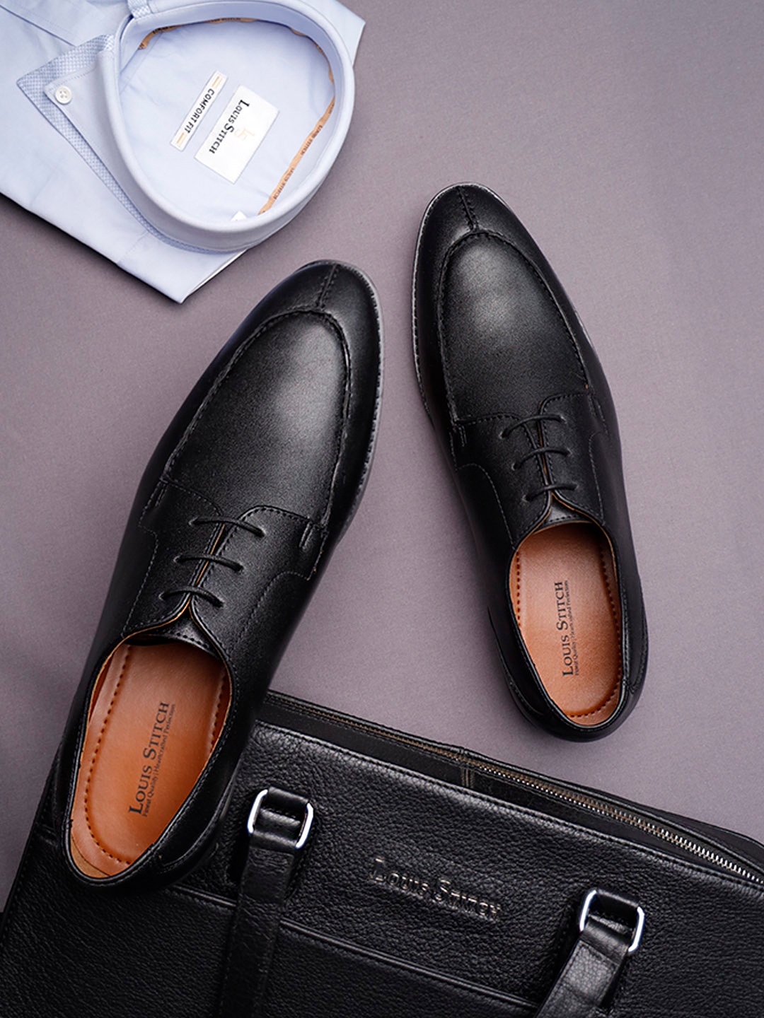 

LOUIS STITCH Men Jet Black Formal Lace Up Derby Shoes