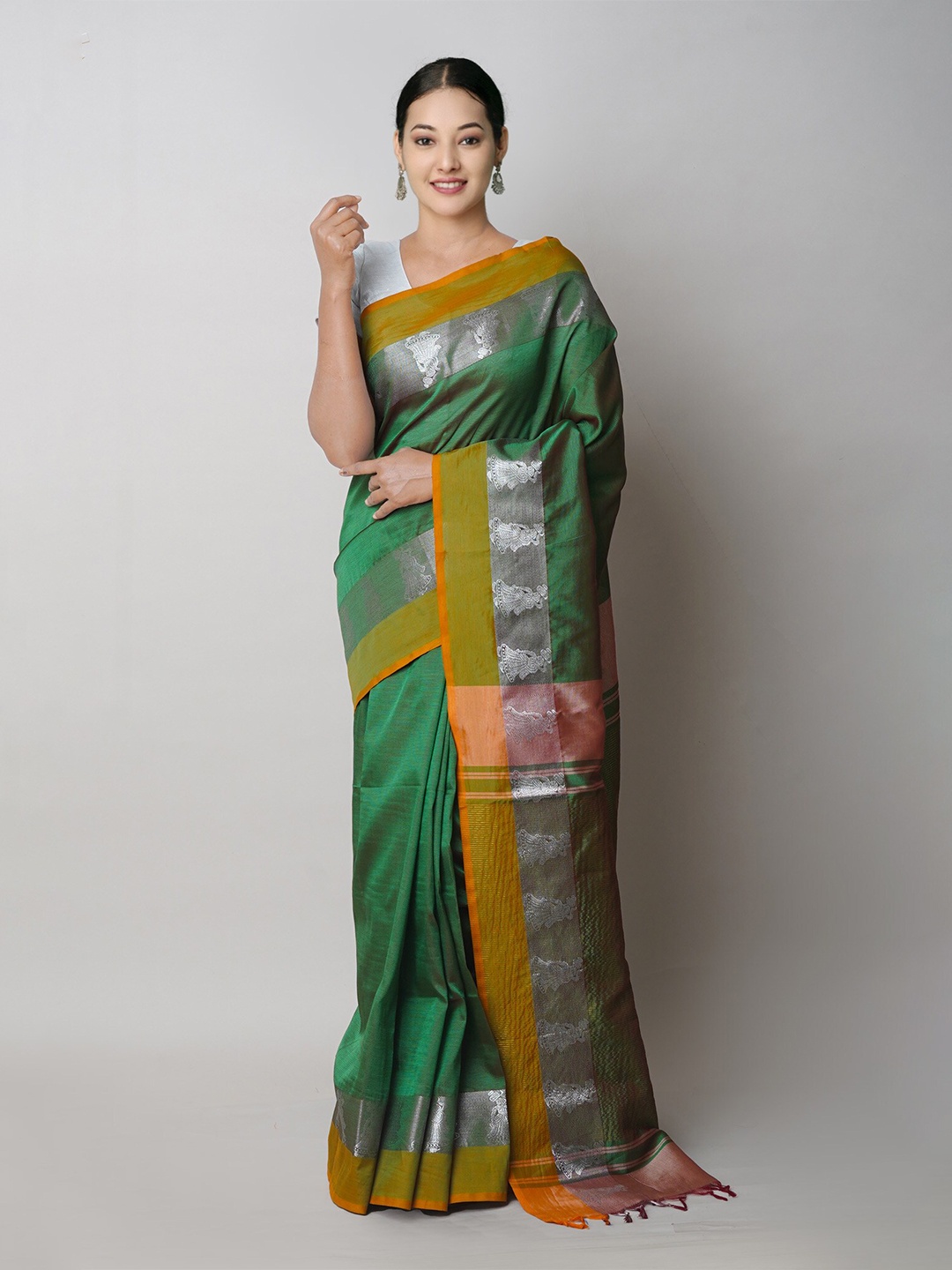 

Unnati Silks Zari Pure Silk Handloom Chettinad Saree, Green