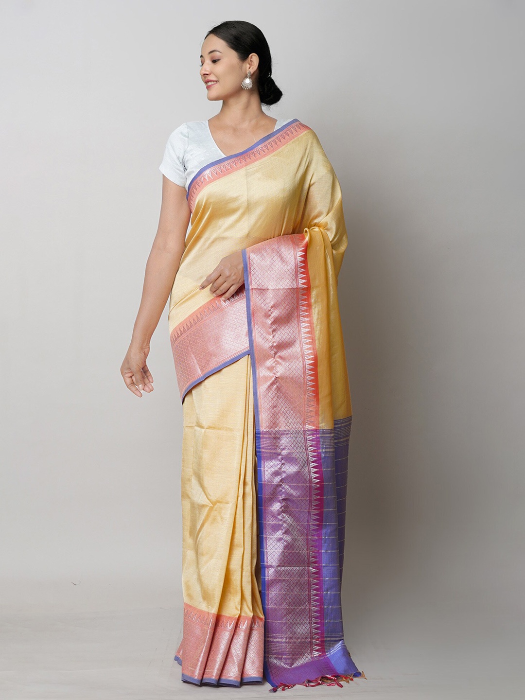 

Unnati Silks Zari Pure Silk Handloom Narayan Peth Saree, Cream