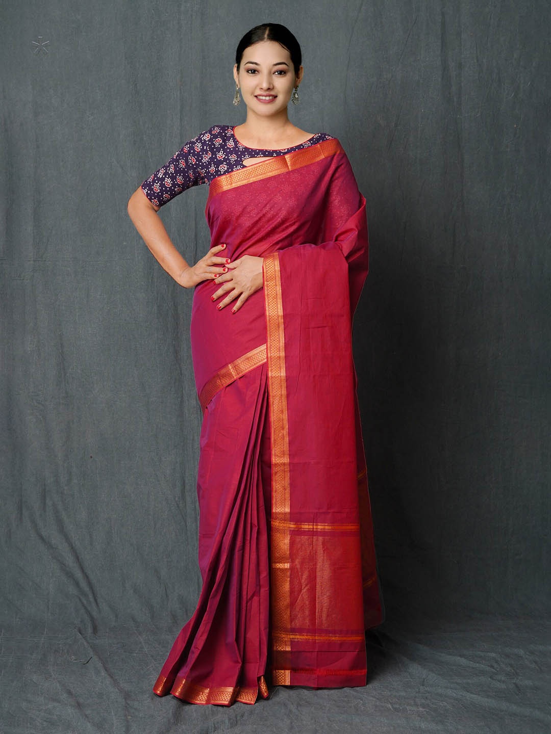 

Unnati Silks Zari Border Pure Cotton Handloom Mangalagiri Saree, Pink