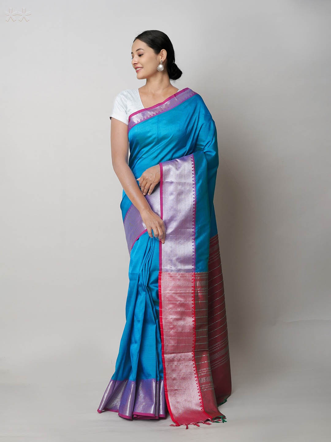 

Unnati Silks Solid Pure Cotton Mangalagiri Saree, Blue