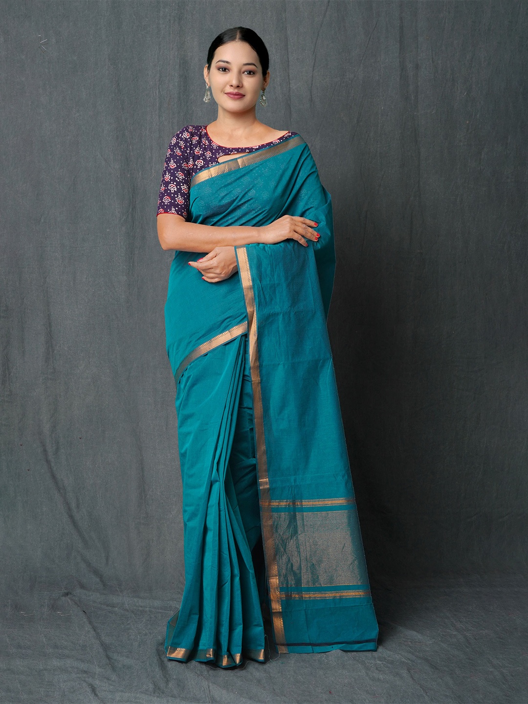 

Unnati Silks Woven Design Pure Cotton Handloom Mangalagiri Saree, Green