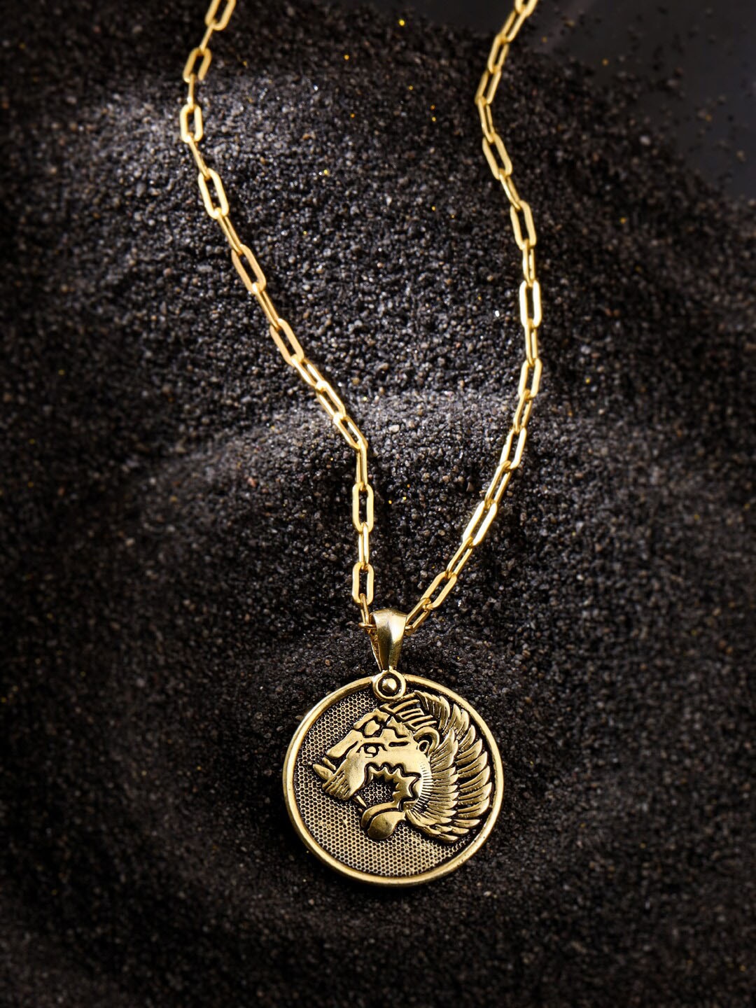 

Kicky And Perky Gold-Plated 92.5 Sterling Silver Lion-Embossed Pendant With Chain