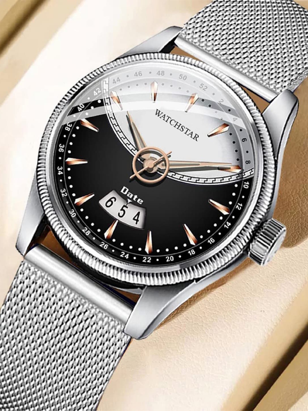 

WATCHSTAR Men Stainless Steel Straps Analogue Multi Function Watch-Black chando D steel