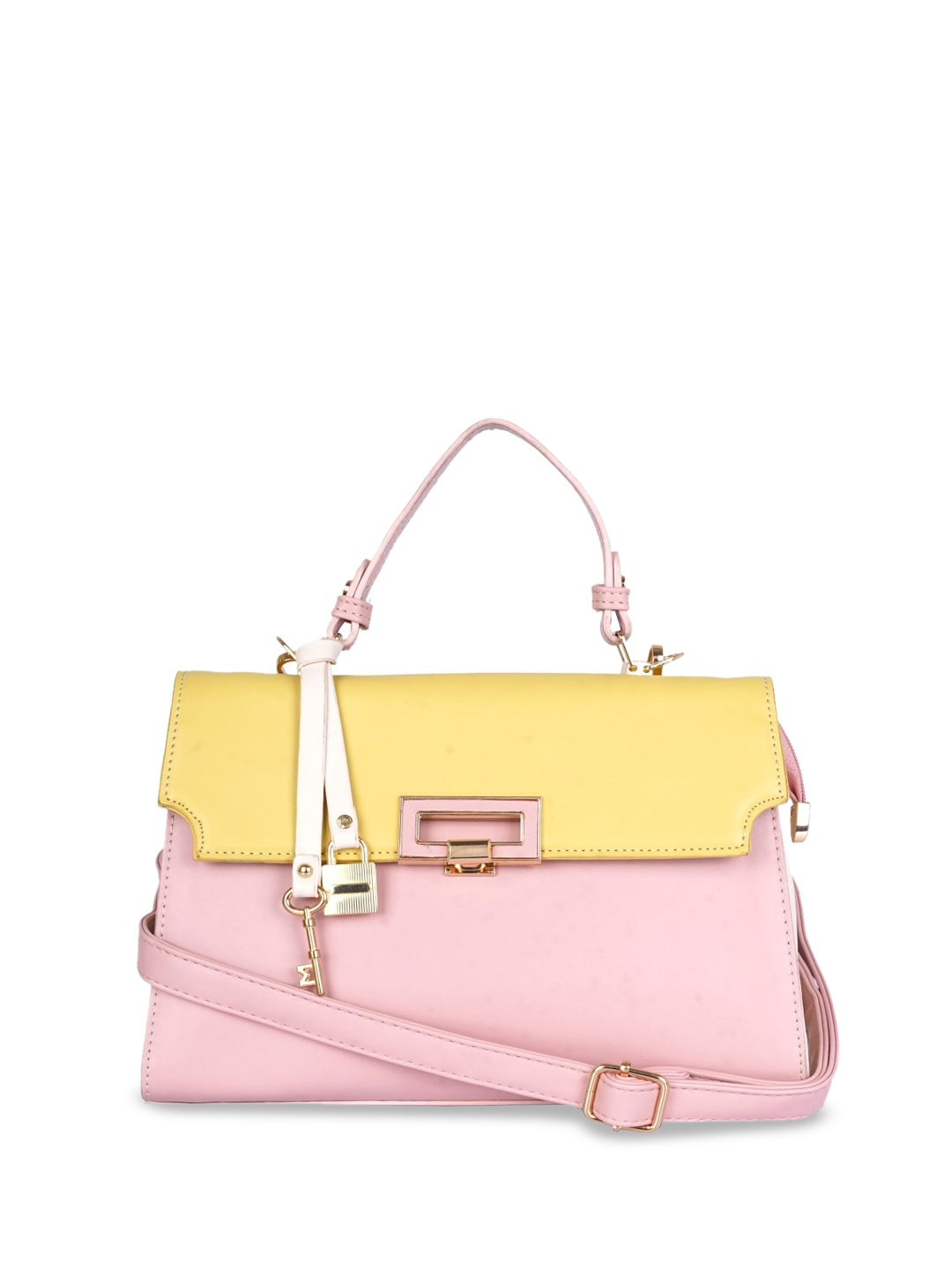 

CHRONICLE Colourblocked Structured Satchel Bag, Pink