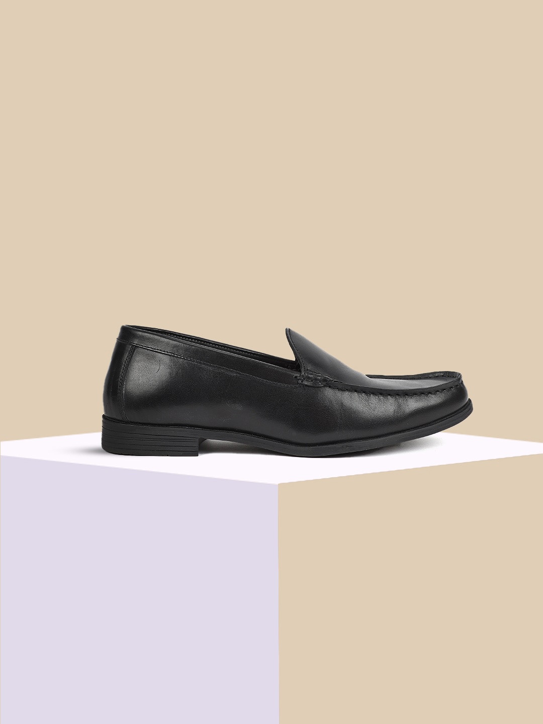 

Carlton London Men Square Toe Leather Loafers, Black