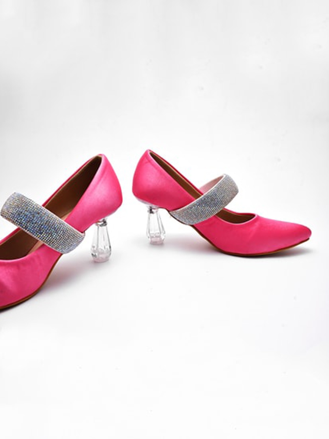 

THE WHITE POLE Pointed Toe Embellished Party Block Mary Janes, Pink