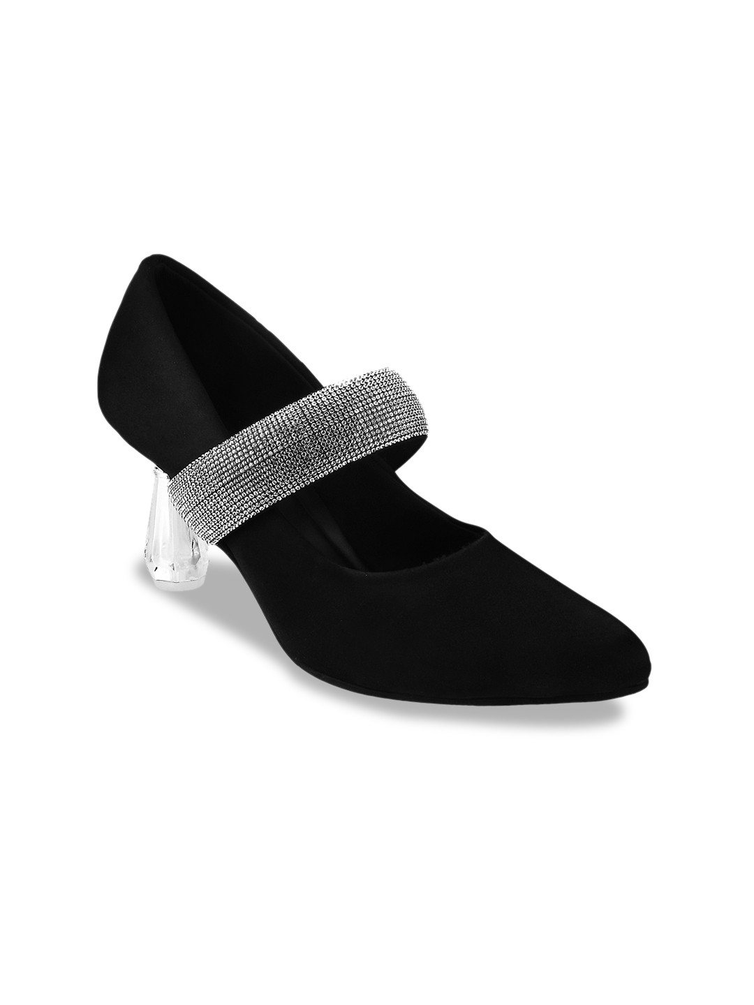 

THE WHITE POLE Pointed Toe Embellished Party Block Mary Janes, Black