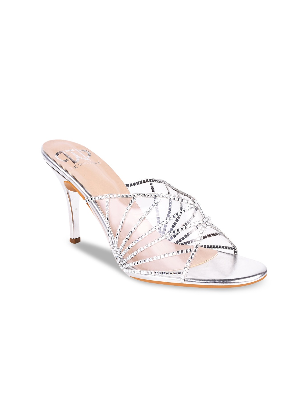 

THE WHITE POLE Embellished Party Slim Heels, Silver