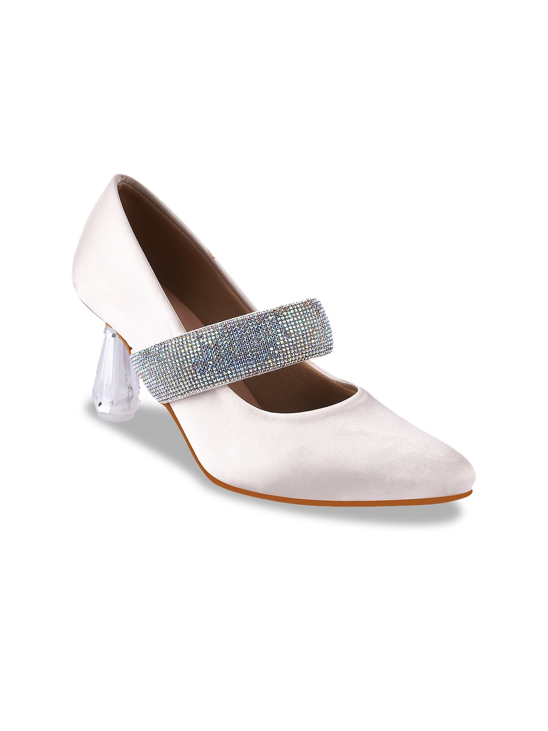 

THE WHITE POLE Pointed Toe Embellished Party Block Pumps
