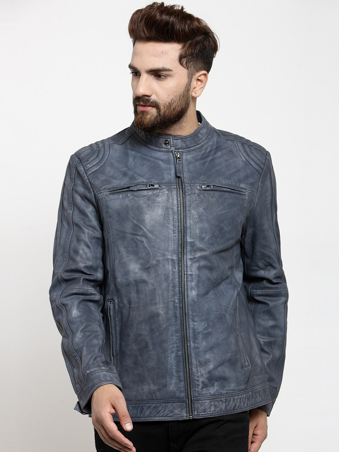 

Teakwood Leathers Men Blue Leather Leather Jacket