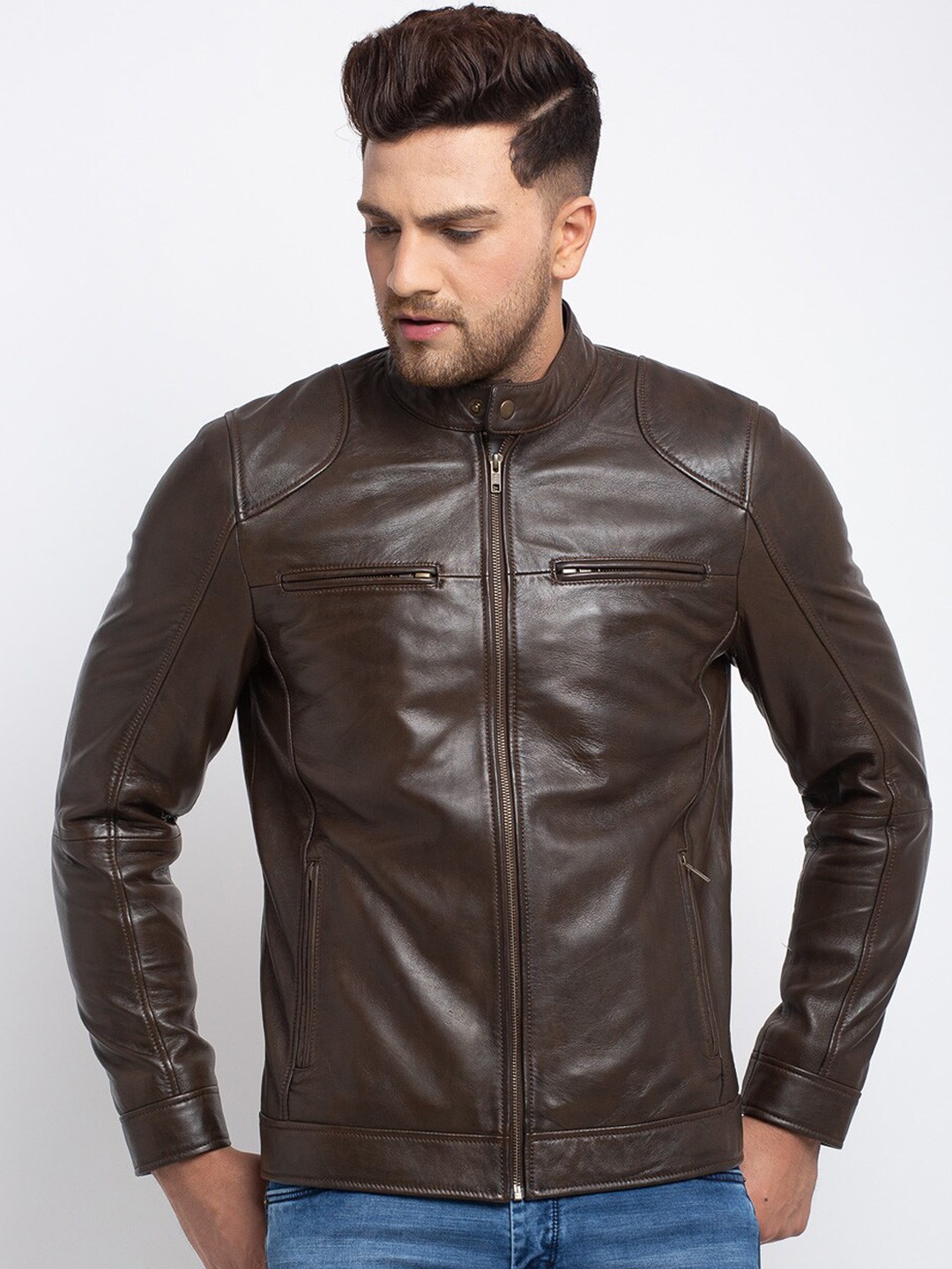 

Teakwood Leathers Men Brown Leather Leather Jacket