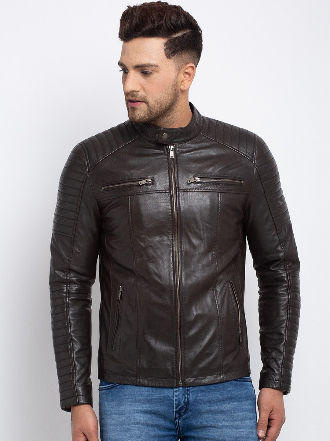 

Teakwood Leathers Men Brown Leather Leather Jacket