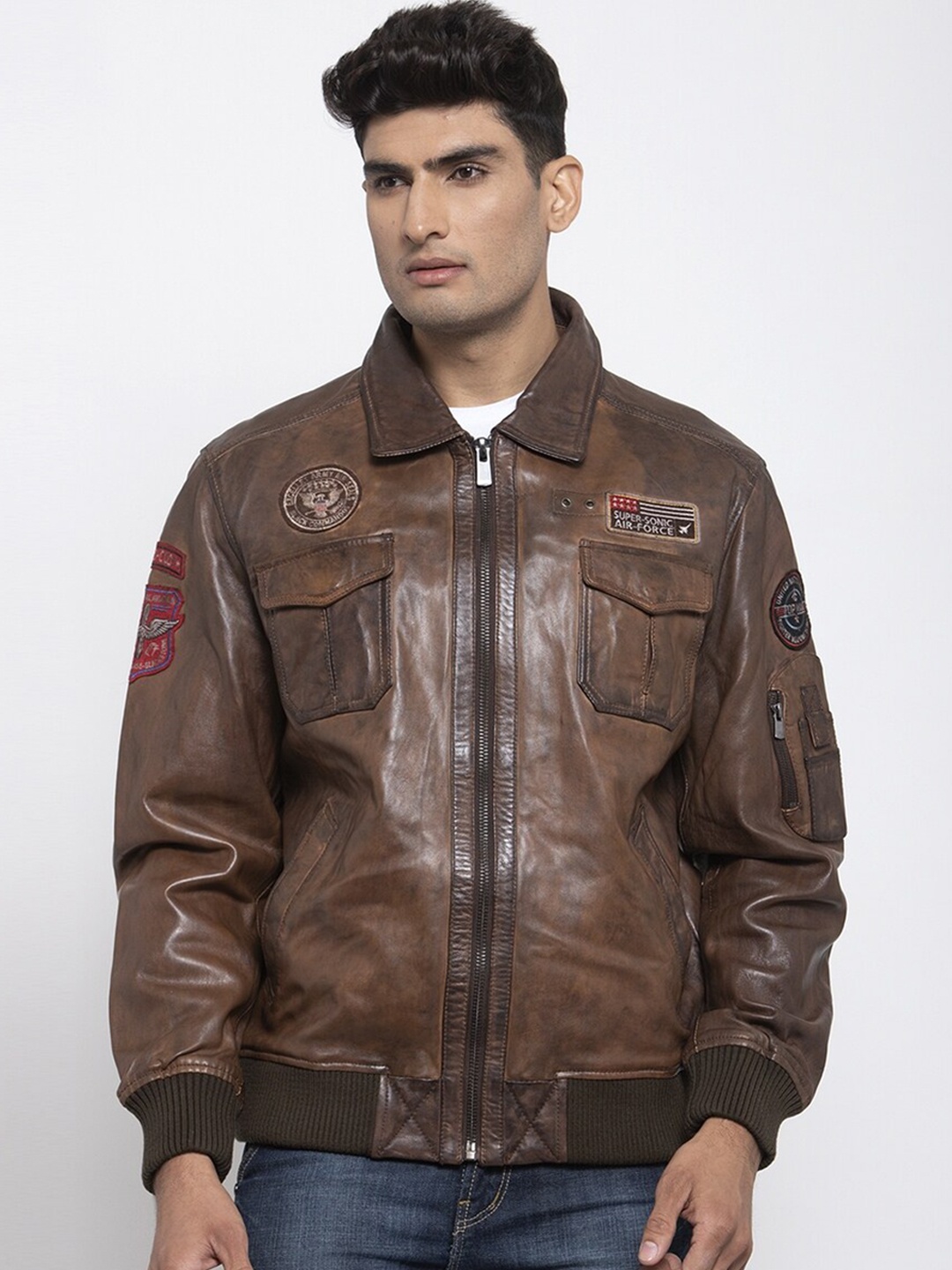 

Teakwood Leathers Men Brown Leather Leather Jacket