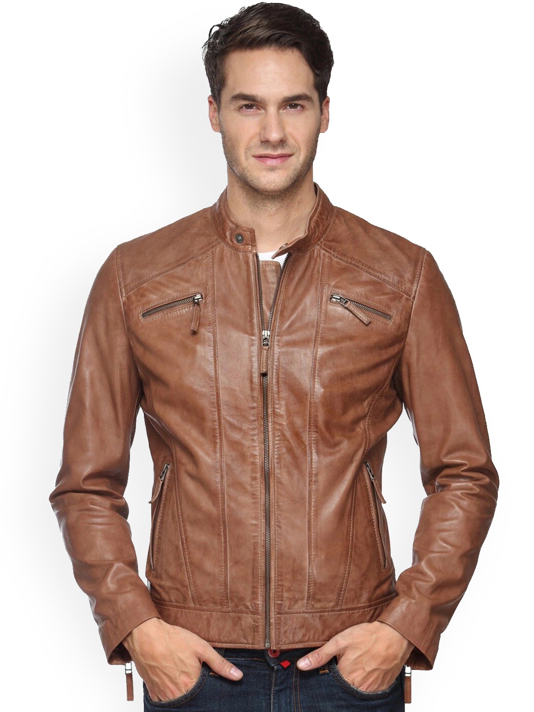 

Teakwood Leathers Men Tan Leather Leather Jacket