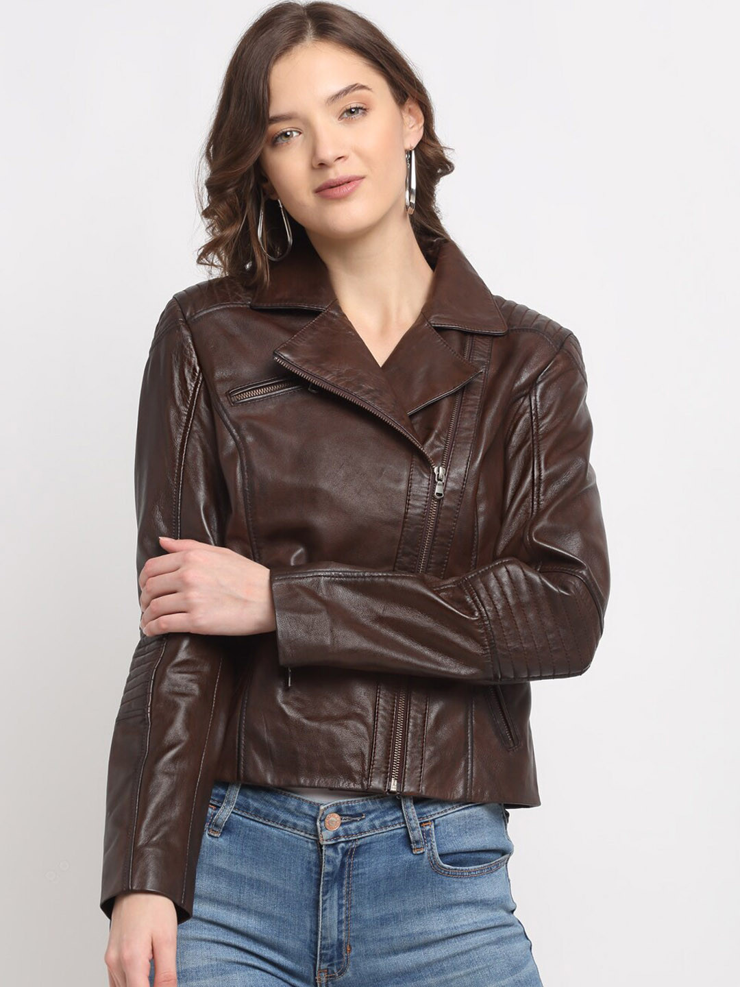 

Teakwood Leathers Lapel Collar Leather Jacket, Brown