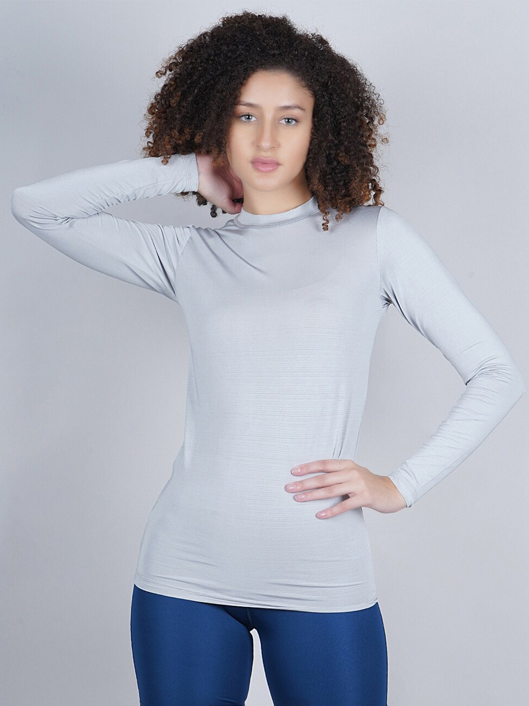 

NEVER LOSE Women Grey Compression T-shirt