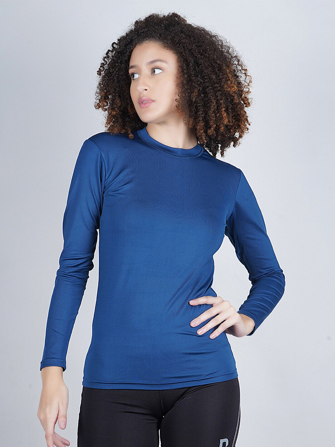 

NEVER LOSE Women Turquoise Blue Compression T-shirt