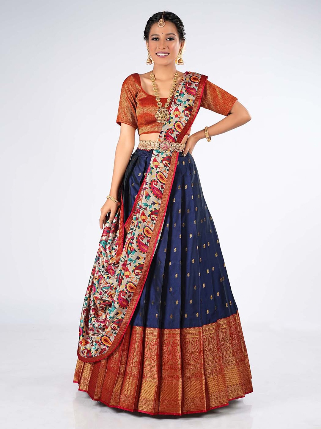 

HALFSAREE STUDIO Woven Design Semi-Stitched Lehenga & Unstitched Blouse With Dupatta, Blue