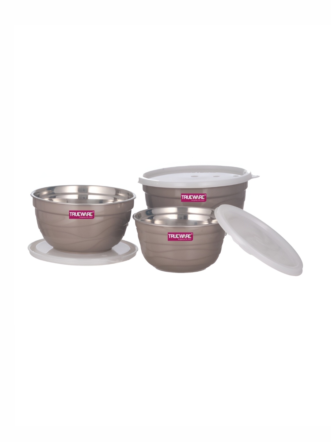 

Trueware Brown & White 3 Pieces Serving Bowls With Lid