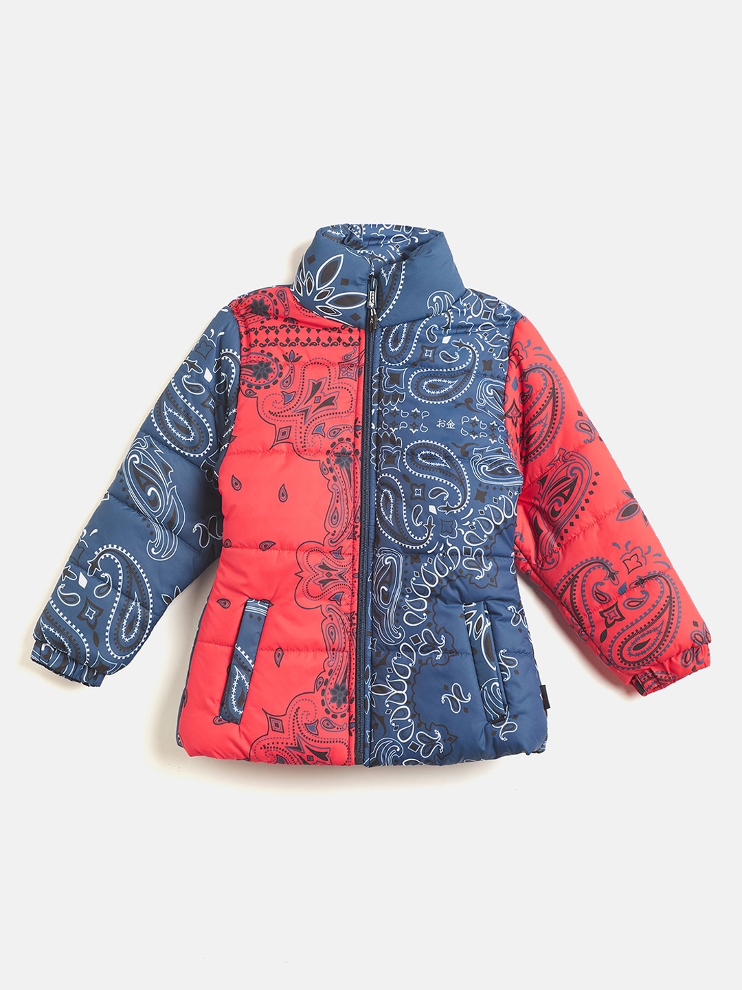 

Okane Girls Colourblocked Mock Collar Lightweight Padded Jacket, Red