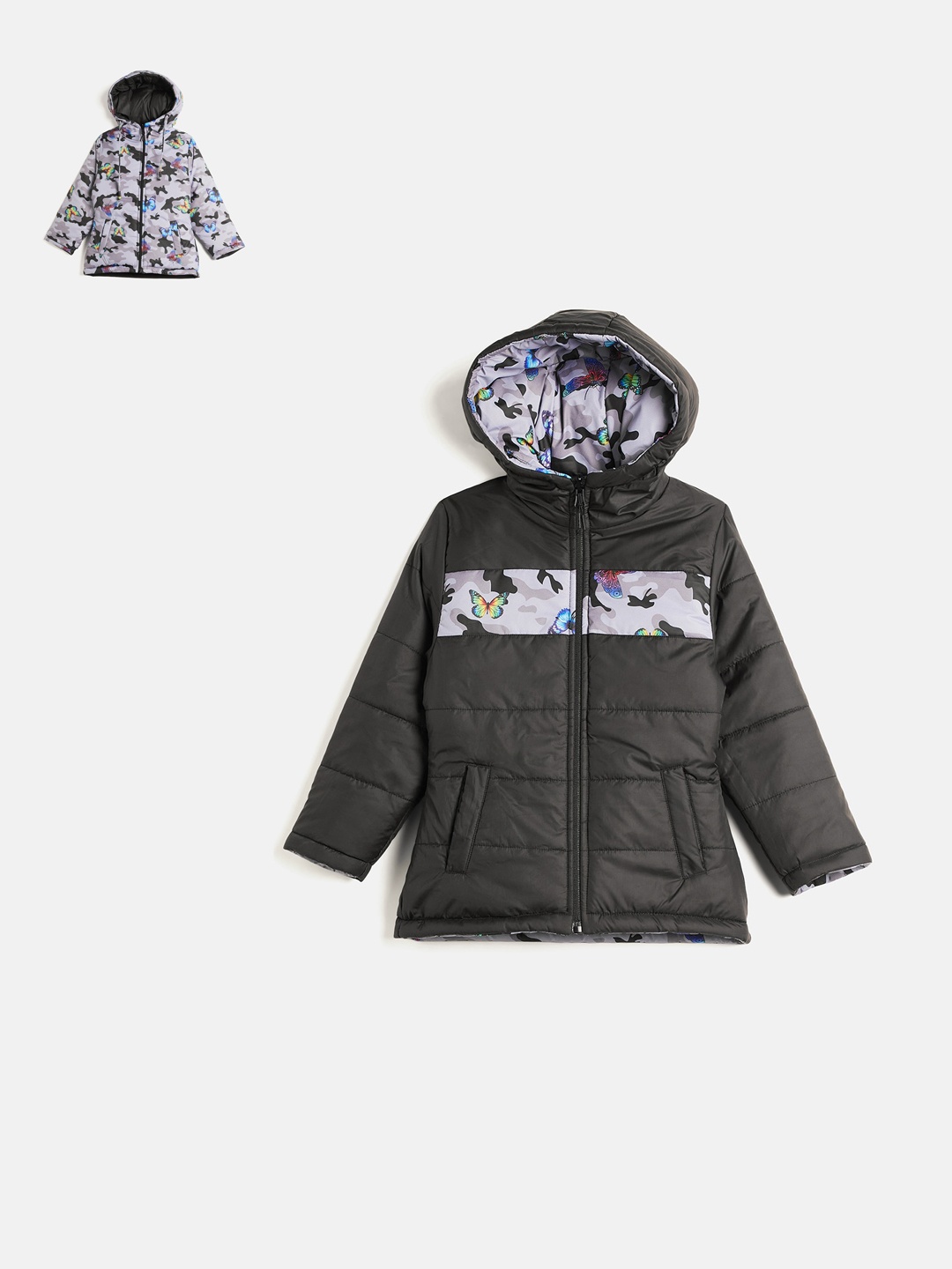 

Okane Girls Reversible Hooded Padded Jacket, Black