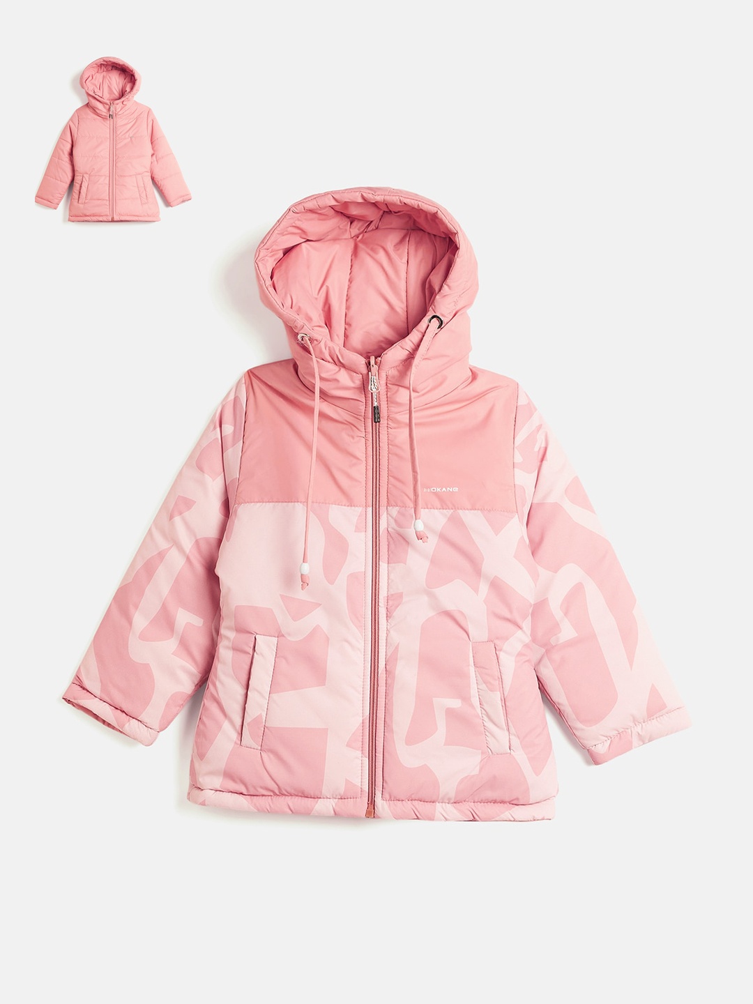

Okane Girls Abstract Printed Reversible Padded Jacket, Peach