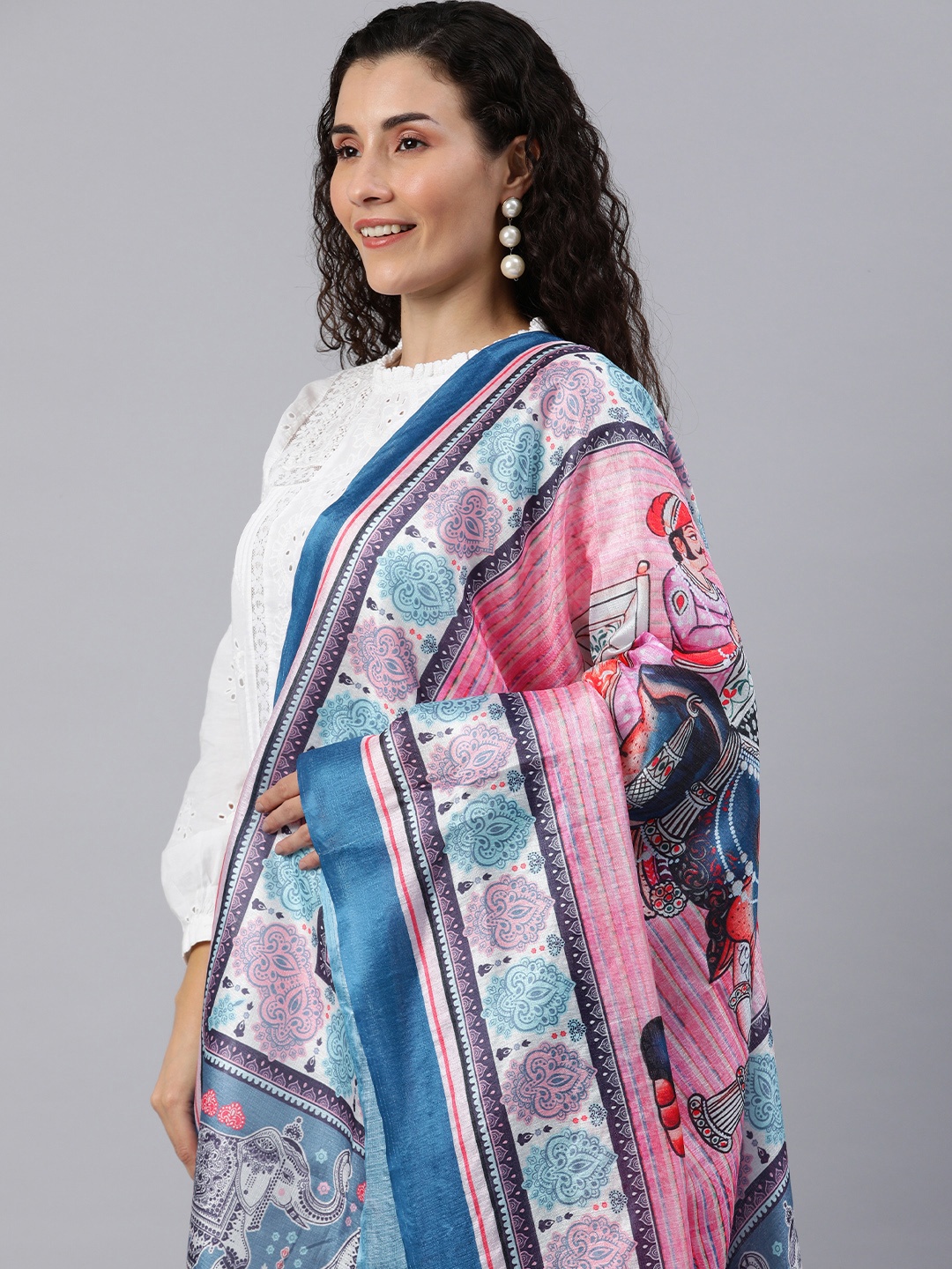 

Rani Saahiba Ethnic Motifs Printed Art Silk Dupatta, Pink