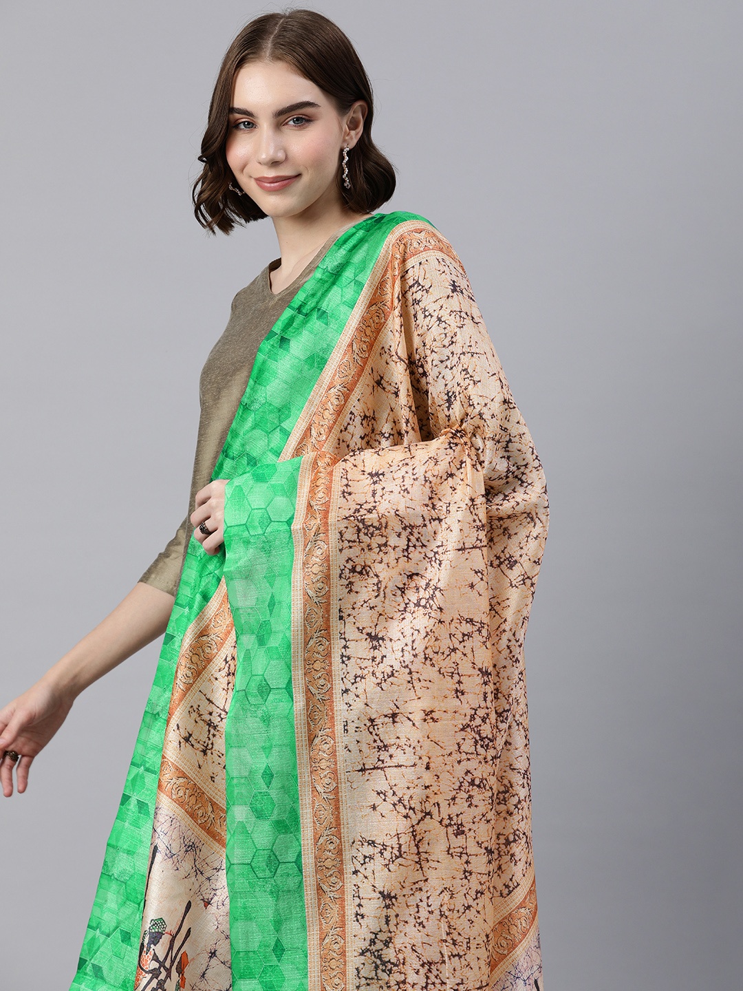 

Rani Saahiba Printed Art Silk Dupatta, Beige