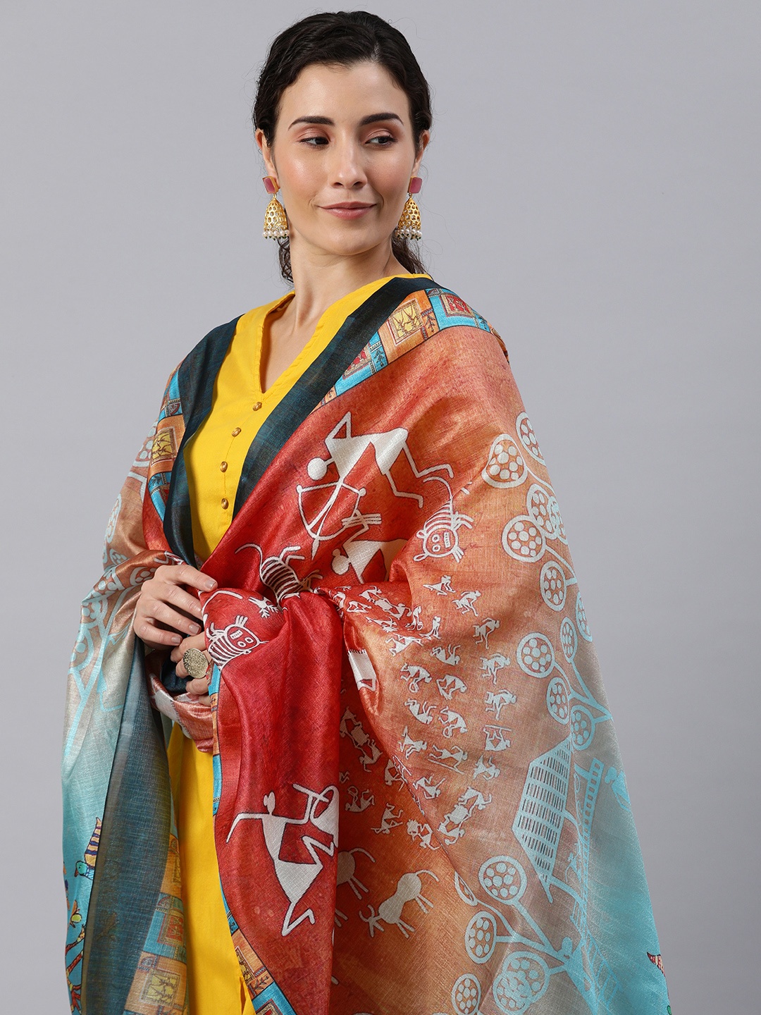 

Rani Saahiba Ethnic Motifs Printed Art Silk Kalamkari Dupatta, Multi