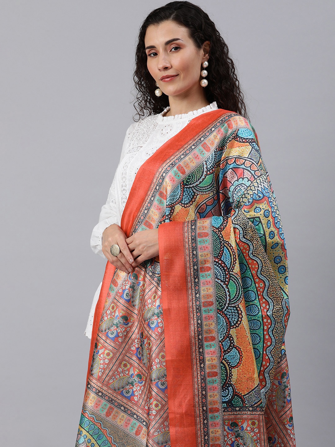 

Rani Saahiba Ethnic Motifs Printed Art Silk Dupatta, Orange