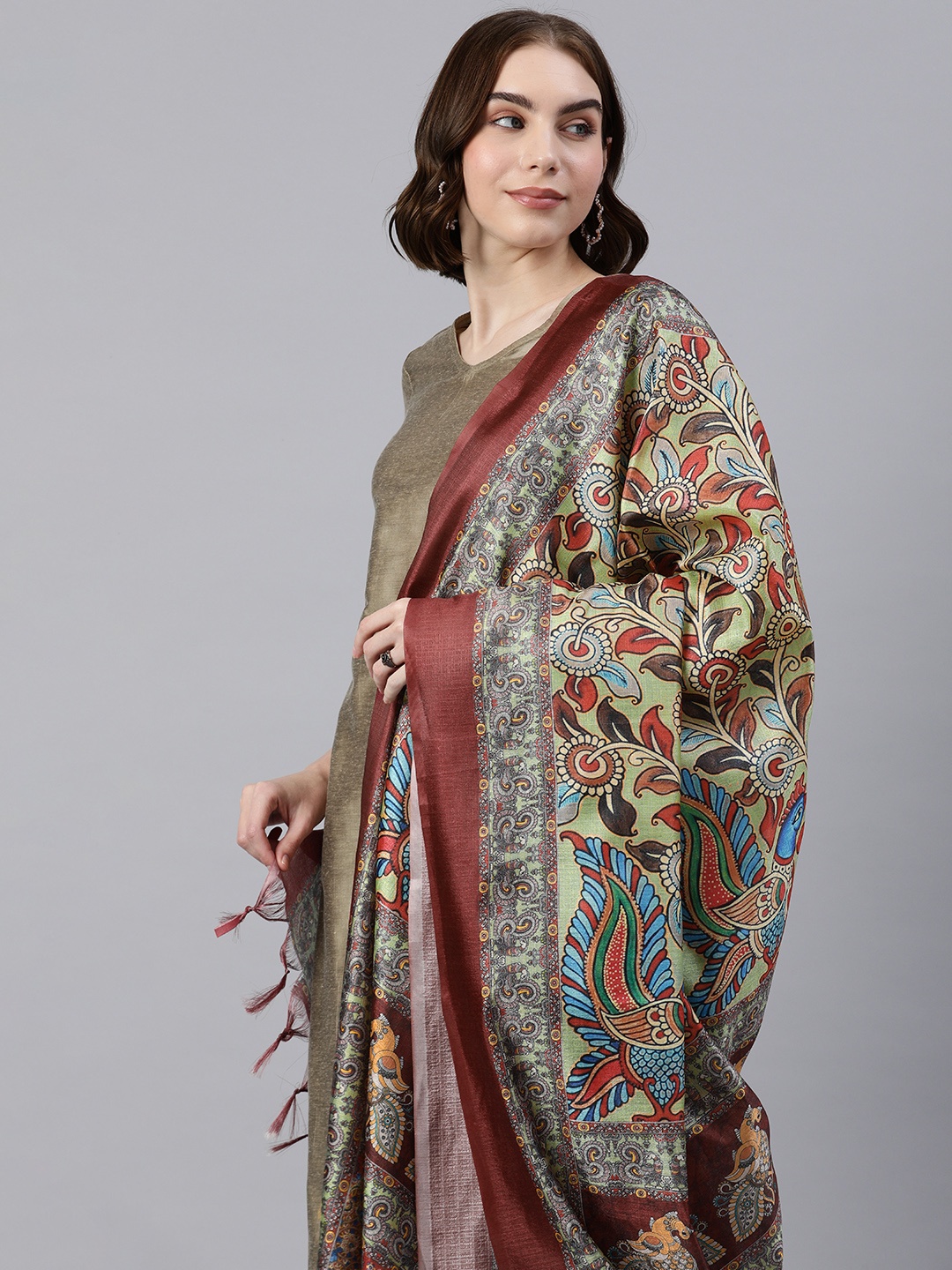 

Rani Saahiba Printed Art Silk Dupatta, Sea green